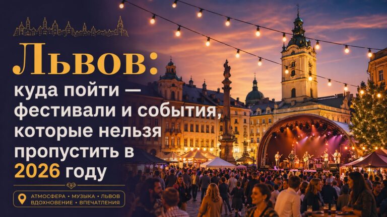 Афиша о фестивалях и событиях во Львове в 2026 году с вечерней сценой