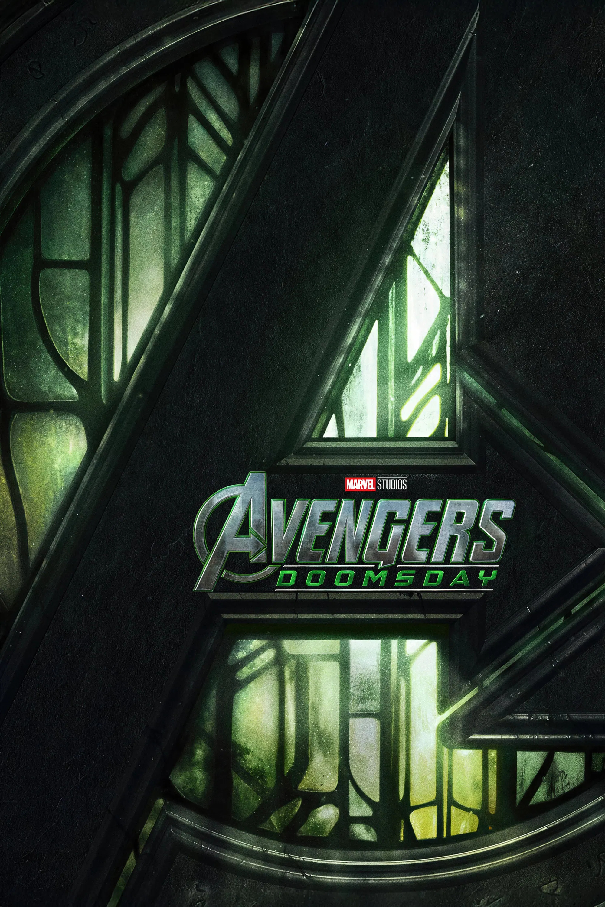 Title (RU): Мстители: Восхождение Доктора Дума — постер Marvel Тёмный символ фильма «Мстители» с акцентом на Доктора Дума
